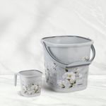 Nayasa Sqr Ring Marble Bathroom Set 2 Pcs | Bucket 18 L + Mug 1.5 L | Bathroom Set | Bath Set for Bathroom |Grey