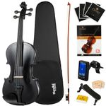 Mendini 4/4 MV-Black Solid Wood Violin with Tuner, Lesson Book, Shoulder Rest, Extra Strings, Bow and Case, Metallic Black Full Size