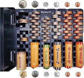 Byteen8 Coin Counter Coin Sorter｜Coin Counter Tray Coin Sorter Tray with Cover Lid｜Bank Teller Coin Holder for All 6 Coins｜Change Counter Tray Money Tray｜Super Easy to use & Accurate｜Great Time Saver