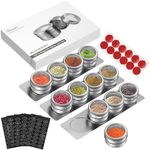 HOMGEN 12Pack Magnetic Spice Jars Set Stainless Steel Magnetic Spice Containers 100ml Magnetic Spice Jars for Fridge Durable Magnet Spice Tins Set with Lids and 3 Metal Plate Base for Kitchen etc