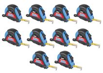 FREEMANS GRIPP 3m:16mm Steel Inchi Measuring Tape - 3m (Blue) With Rubberized Unbreakable ABS case || Pause Button || Click Action Front Lock and Belt Clip (Set of 10)