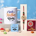 TONKWALAS Rakhi For Brother With Printed Ceramic Mug&Keychain Combo|Pack Of 5 (Greeting Card,Roli Chawal,Rakhi,Printed Mug,Keychain)|Best Rakhi Gift For Brother. (Tw-Kmug-2-C25),325 Ml,Multicolour