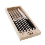 Laguiole Dubost Steak Knives, Black, Set of 6 in Wood Box