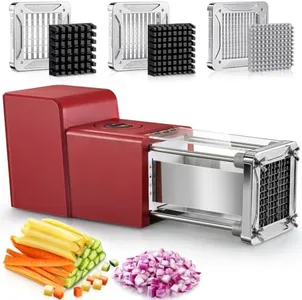 Sopito French Fry Cutter Electric Vegetable Slicer Stainless Steel with 3 Blades 1/4 3/8 1/2 Inch for Potatoes, Carrots, Cucumbers & Onions, Red