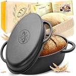 KRUSTENZAUBER 34 cm cast iron roasting dish with lid, oven-safe, including proofing basket, oval cast iron pot, bread baking, ideal as an oven mould, roasting dish induction, bread baking pot, bread