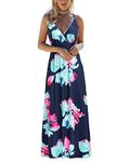 OUGES Womens Summer Spring Casual Deep V Neck Sleeveless Floral Spaghetti Strap Beach Maxi Long Ladies Dress with Pockets(Floral06,L)