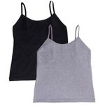 Adira | Teenager Camisole for Girls | Flat Padded Innerwear Vest | Camisole for Puberty | Girls Slip | Covers Nipples & Gives Confidence at School | Stretchy Cotton | Pack of 2 | Black & Grey | XL