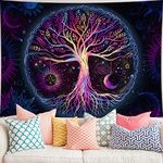 Tree of Life Tapestry Colorful Sun and Moon Wall Hanging Tapestry Spiritual Galaxy Stars Aesthetic Wall Tapestries for Bedroom Dorm Living Room Decor (H60 x W82 inches, Multicolor)