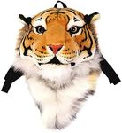 NEEVAS Backpack Stuffed Tiger Head 3D Simulation Personalised Lion Knapsack Shoulders Bag Animal Head Plush Rucksack (Yellow Tiger Head)