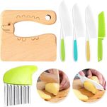 Owyee 6 Pieces Kids Knife Set Include Wooden Toddler Knive Kids Safe Knifes for Real Cooking Kids Knifes Plastic Serrated Edges Children Knife Potato Slicers Cooking Knives for Kitchen