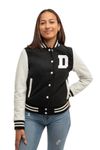 Koverify Cotton Blend A to Z Letter Embroidery Stylish Long sleeve Letterman Black Varsity Jacket for Women(S-Letter D)