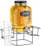 Navaris Glass Jar Drink Dispenser with Tap - Includes Black Metal Stand with Cup Storage - For Cocktail Drinks, Lemonade, Water or Beverage Stand - 5.3QT (5L)