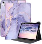 Robustrion Case Cover for iPad Air 11 inch M2 2024 / iPad Air 5th Generation Cover / 4th Gen 10.9"/ Air 6th Generation with [Pencil Holder Right Side][Auto Sleep Wake] Folio Cover Case - Marble Lilac