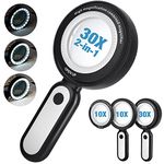 Magnifying Glass with Light,MOJINO Handheld Large 10X 30X Magnifier 21 LED Warm Light with 3 Modes,Illuminated Lighted Loupe for Close Work,Seniors Reading,Inspection,Coins,Explorin and Jewelry,2Pack