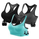 FITTIN Racerback Sports Bras 3 Pack - Padded Seamless High Impact Support for Yoga Gym Workout Fitness - Pack of 3 - M