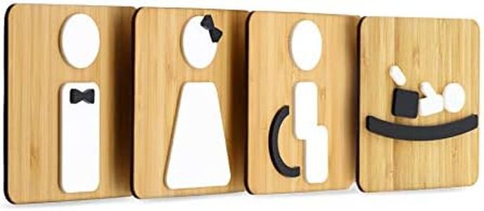 Signs - Styled Knot, Set 4X- Cartel Aseos Señales Adhesivas - Cartel Baño Hombre Mujer Discapacitado Cambiador - Cartel Puerta Señal aseos - Cartel Cambiador Bebe (Prime Cuadrado - Bambú)