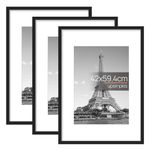 upsimples A2 Picture Frame, 3 Pack Black Photo Frame, A2 Frame 42 x 59,4cm, Wall Hanging Photo Frame