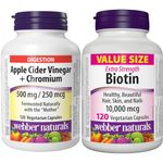 Webber Naturals Apple Cider Vinegar with Chromium, 120 Capsules & Biotin 10,000 mcg Extra Strength, 120 Capsules, Supports Healthy Hair, Skin & Nails, Energy Metabolism, Vegan