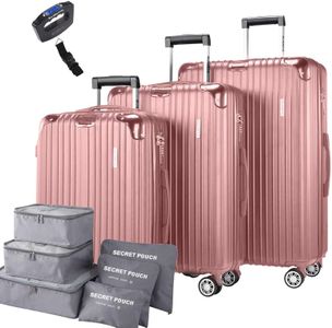 Bosnite Luggage & Travel Gear Suitcase Set - 3-Piece Hard Shell with Stylish Design Travel-Ready Luggage Set - Suitcases with Wheels, Luggage Organiser and Scale (Rose Gold)