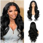 Sapphirewigs Lace Front Wig Synthetic Black 13x4 Body Wave Kanekalon Futura Wig Party Date Daily Wear Natural Looking Wig 26inch