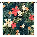 YUANZU Tropical Blackout Curtains - Girls Summer Hawaiian Plant Hibiscus Flower Print Pattern Eyelet Thermal Insulated Room Darkening Window Drapes for Bedroom Living Room 2 Panels W75cm x D166cm