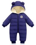 Minizone Baby Snowsuit Winter Hooded Romper, Warm Pramsuit Baby Coat Jumpsuit Zipper Bodysuits Infant Clothes Outfits Boys Girls 3-6 Months(73),Navy Blue