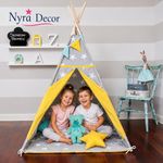 Nyra Decor Portable Teepee Tents with Padded Mat and Cushions Free Kit Bag Grey Star Yellow