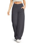 G4Free Women Yoga Pants Wide Leg Dress Pants with Pockets V Waisted Lounge Pants Workout Sweatpants for Casual Business Work (Deep Grey,L,33")