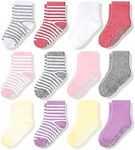 CozyWay Non-Slip Crew Grip Toddler Girl Socks - 12 Pack Socks for Toddler Girls Pastel Colors - 5-7 Years Old - Toddler Socks - Toddler Grip Socks - Toddler Socks with Grippers - Baby Socks with Grips