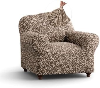 PAULATO BY GA.I.CO. Chair Cover - Armchair Slipcover - Cotton Fabric Slipcover - 1-Piece Form Fit Stretch Stylish Furniture Protector - Jacquard 3D Collection - Brown Arabesco (Chair)