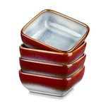 vancasso Stern Red 4-Piece Saucer Dish Set, Reactive Glaze Dipping Snack Bowl, Ceramic Small Serving Dish/Condiment Dish/Seasoning Bowl/Sushi Soy Dish, Square. (9.5x9.5x3.8cm)