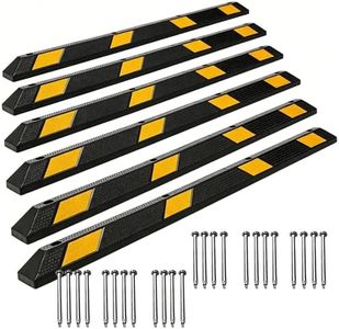 6 Pack Rubber Curb Parking Garage Floor Stopper, 72.8 in 44000 LBS Capacity Extra Wide Rubber Parking Lot Stopper with 8 High Reflective Yellow Safety Stripes for Vehicles Truck Driveway (6 Pack)