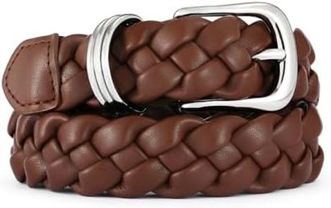 RISANTRY Women's Leather Braided Belts with Silver Buckle Leather Woven belt Ladies Belts for Jeans Gifts for Women