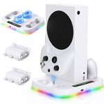 Upgraded Cooling Stand for Xbox Series S with RGB LED Light, Dual Controller Charging Station for XSS Accessories with 2 * 1400mAH Rechargeable Battery, 3-Speed Adjustable Cooling Fan, USB 2.0 Port