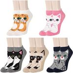 Benefeet Sox Womens Girls Funny Novelty Ankle Socks Cute Fun Cat Low Cut Socks Kawaii Colorful Cartoon Animal Patterned Short Socks Cat Gift for Cat Lovers (5 Pack-Funny Cats Dogs)