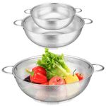 HaSteeL Stainless Steel Colander Set of 3, Micro-Perforated Metal Colander Strainer with Handle, Ideal for Kitchen Draining/Rinsing/Washing Pasta Spaghetti Vegetable Fruit, Dishwasher Safe - 1/3/5 QT