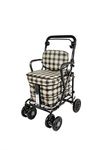 Prestige Walk and Rest Royal Shopping Trolley with Seat & Armrest/Walking frame/Seated Mobility Trolley/Stroller/Walking Trolley (FULLY ASSEMBLED in UK READY TO USE!) (Brown Tartan)
