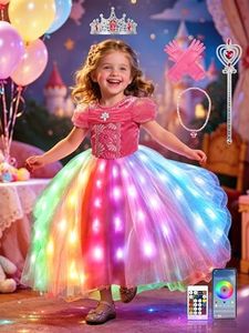 UPORPOR Princess Costume for Girls, Light Up Toddler Princess Dress with APP Control with Music Syncs Model for 3-9 birthday