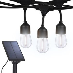 Brightech Ambience Pro Solar Powered Outdoor Patio String Lights - Commercial Grade 27 Ft Waterproof with 12 Edison Bulbs , Shatterproof LED - 2W , Soft White