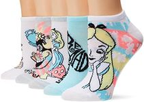 Disney womens Alice in Wonderland 5 Pack No Show Casual Sock, Grey, 9 11 US