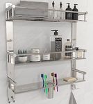 GLOXY ENTERPRISE Stainless Steel 3 Layer Multipurpose Organizer Shelf for Bathroom with Double Soap Dish and Toothbrush Holder Soap Holder for Bathroom Accessories (15 x 5 x 19 inch, Mirror Finish)