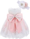 Bow Dream Baby Flower Girl Dresses Lace Bowknot Wedding Pageant Formal Tutu Gown, Blush Pink, 6 Years