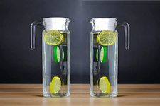 Homeprism 1100 ML (Set of 2) Glass Water jug with with lid || jug for Water Juice || Glass jug with lid hot Cold Water, Milk Glass Juice Beverage Carafes