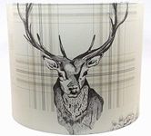 Stag Lampshade or Ceiling Light Shade 10 Inch Drum Charcoal Linen Antlers Rustic Woodland Deer Hare Tartan Highland Scottish Themed Bedroom Room Decor Accessories Gifts