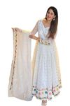 Dresser Women's Floral Print Anarkali Kurta with Pant and Dupatta (Small, White)