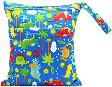 Egurs Nappy Bag with 2 Zips, Reusable, Waterproof Changing Bag, Wet Bag, Large, 30 x 36 cm, 40 Different Patterns, Dinosaur Blue