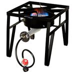 Flame King YSN-SB200K Heavy Duty 200,000 BTU Propane Gas Single Burner Bayou Cooker Outdoor Stove for Home Brewing, Turkey Fry, Maple Syrup Prep, Cajun Cooking, Black