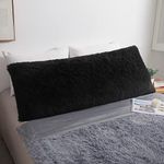 MEGO Luxury Fluffy Body Pillow Cover, 20x54 Shaggy Faux Fur Body Pillow Case, Black Soft Plush Fuzzy Body Pillowcase, Decorative Furry Long Bed Pillow with Zipper Closure Hug Pillow for Bedroom Black