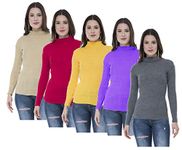 KAYU Women's Woollen Warm Full Sleeves High Neck/Inner/Skivvy for Winters (Multicolour, Free Size) - Pack of 5