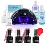 Mylee Complete Professional Gel Nail Polish LED Lamp Kit, 4x Colours, Top & Base Coat, PRO Salon Series Convex Curing® LED Lamp, Prep & Wipe, Gel Remover (Black Lamp)